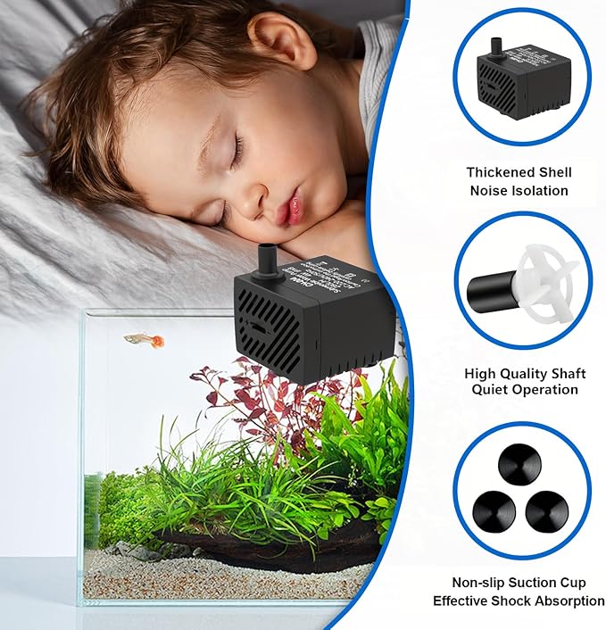 80GPH 2Packs Mini Submersible Water Pump, Small Fountain Pump for Ponds, Aquariums, Fish Tanks, Tabletop Fountains, Pet Fountains, Water Features - Bloomnest