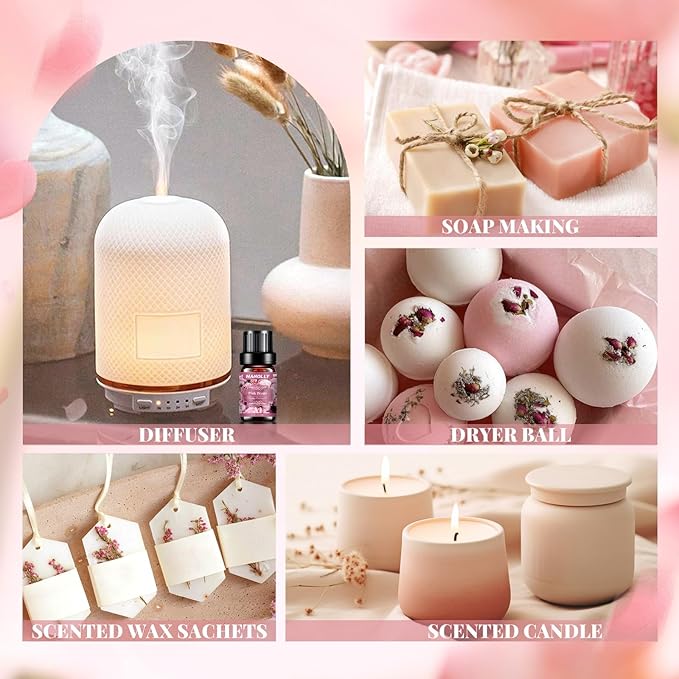 Floral Essential Oils Set - 6 Premium Fragrance Oil for Diffusers, Candle Making, Humidifier - Pink Peony, Wild Rose, Lavender, Sunflower Sandalwood, Bewitched Orchid, White Lily Aromatherapy Oi - Bloomnest