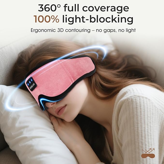 Sleep mask Headphones,100% Blackout 3D Zero Eye Pressure Bluetooth Sleep mask Breathable Eye mask with Bluetooth Headphones Sleep Headphones for Side Sleepers, 14H Playtime&Bluetooth 5.4 Pink - Bloomnest