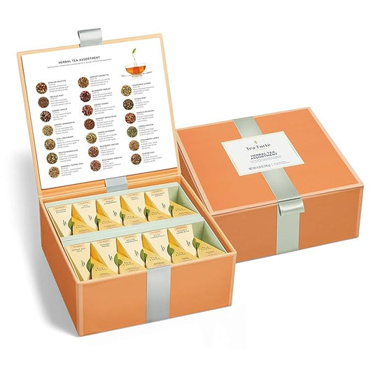 Tea Forte Herbal Assortment Premium Tea Chest Gift Sampler, 40 Count, 2 of each Variety Blend Individually Wrapped Handcrafted Pyramid Infuser Bags - Bloomnest