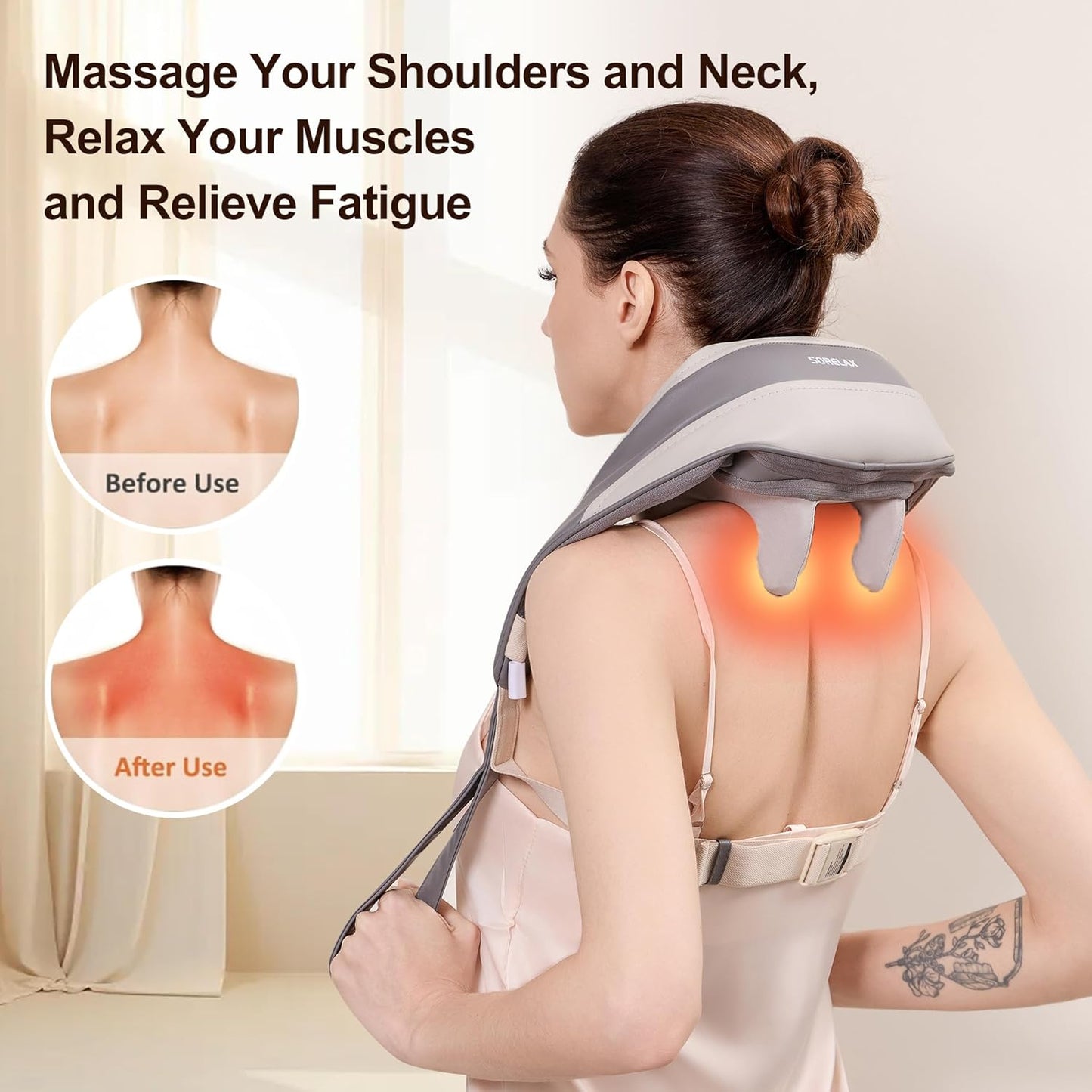Neck Massager for Pain Relief Deep Tissue, Shiatsu Neck and Back Massager With Heat, Electric Massage Pillow for Shoulder Leg Body Muscle Pain Relief, Gifts For Women Men Mom Dad (Grey【with bag】)