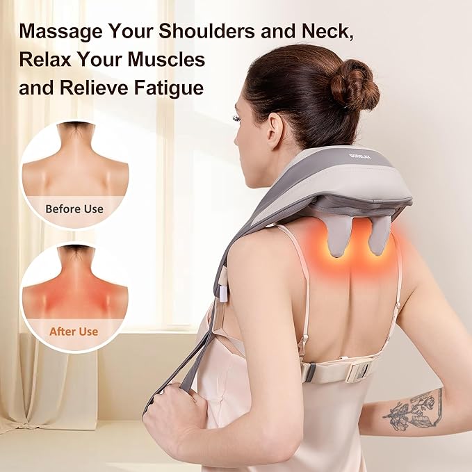 Neck Massager for Pain Relief Deep Tissue, Shiatsu Neck and Back Massager With Heat, Electric Massage Pillow for Shoulder Leg Body Muscle Pain Relief, Gifts For Women Men Mom Dad (Black【with bag】) - Bloomnest