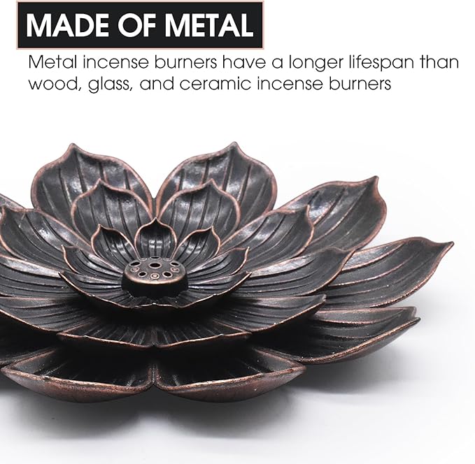 Incense Burner, Lotus Incense Holder for Sticks, 6" Ash Catcher Catch All Ashes, Detachable Incense Burner Holder, Easy Clean for Meditation Yoga Relaxation, Home Decor, Zinc