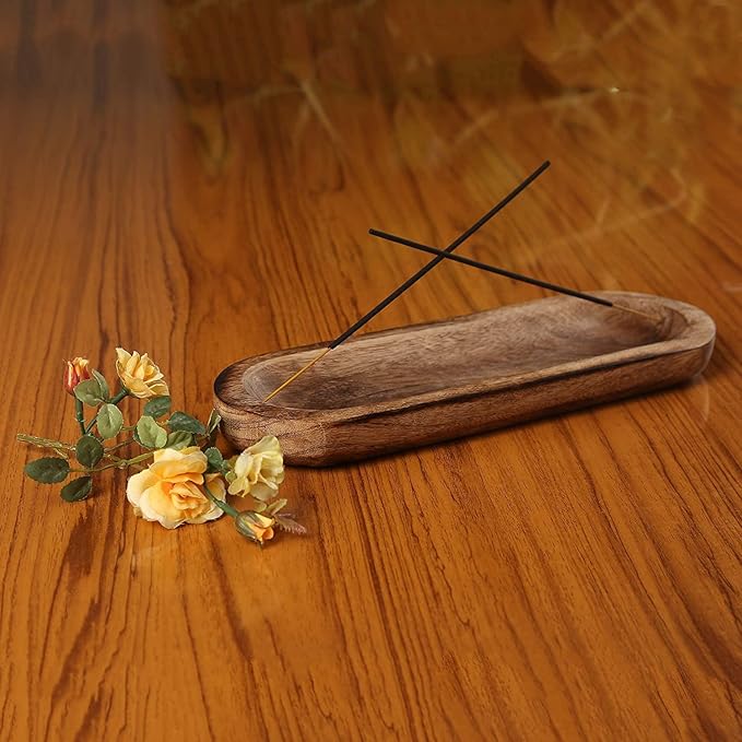 Bless-International Traditional-Handmade-Tray-Burner Wooden-Trat-Incense-Stick-Holder Ash-Catcher-Stand for-Aromatherapy-Meditation-Yoga (11x4x1.22 Inches) - Bloomnest
