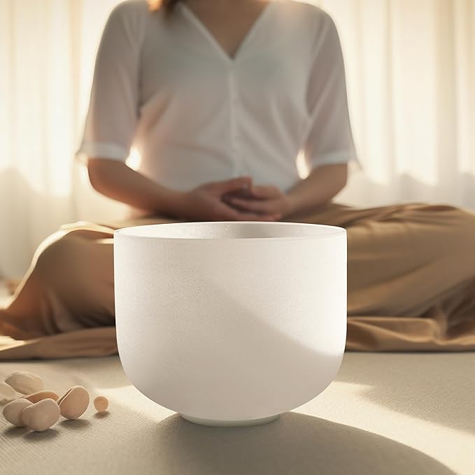 TOPFUND 639 Hz Solfeggio Crystal Singing Bowl 8 inch with Heavy Duty Carrying Case and Suede Mallet - Bloomnest