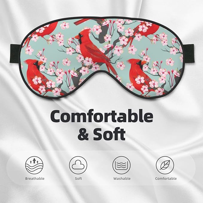 Sleep Eye Mask Cardinal and Bloom Cherry Sleep Mask for Women Men Comfortable Eye Mask with Adjustable Strap Soft Eye Cover Blindfold for Travel Yoga Nap Shift Work - Bloomnest