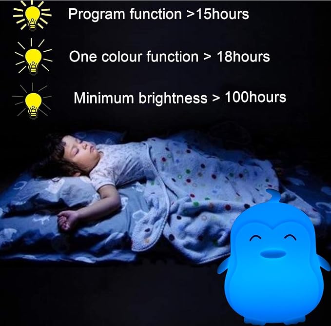 Large Penguin Night Lights for Babies Bedroom Light, lamp Kids, Toddler Nursery lamp Soft Decorative Lamps - Break Resistant, Eye Caring, Adjustable Brightness & Color, Time Setting - Large - Bloomnest