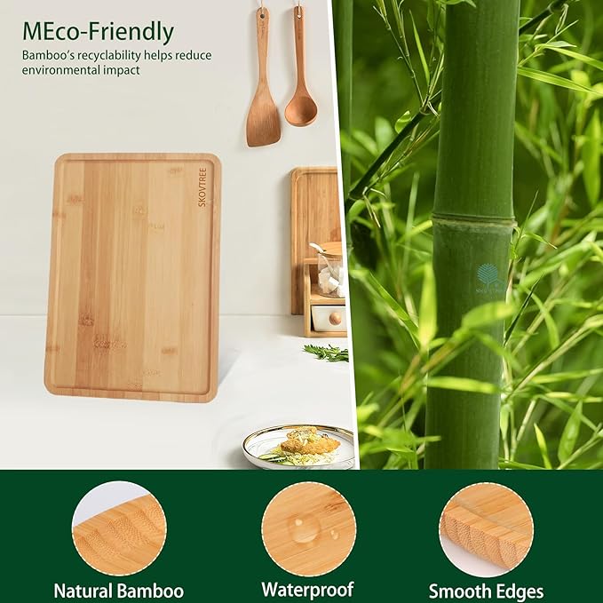 Bamboo Serving Tray, Food Tray for Eating and Serving Coffee, Tea, 15.8x11.8 Inch - Bloomnest