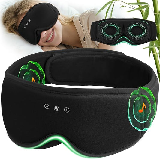 3D Bamboo Cotton Sleep Mask with Bluetooth 5.4 Headphone, Music Wireless Bluetooth Blackout Eye Mask for Side Sleepers, Earphones HD Speaker Microphone for Travel, Gifts for Women Men, Black - Bloomnest