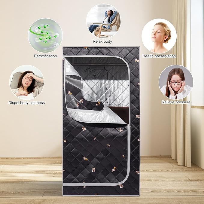 Smartmak Portable Far Infrared Sauna, Full Size Indoor Sauna Tent, Personal Infrared Sauna Spa for Home, with Heated Footpad and Reinforced Chair (Gray, 33.88" x 33.88" x 66.59") Smartmak