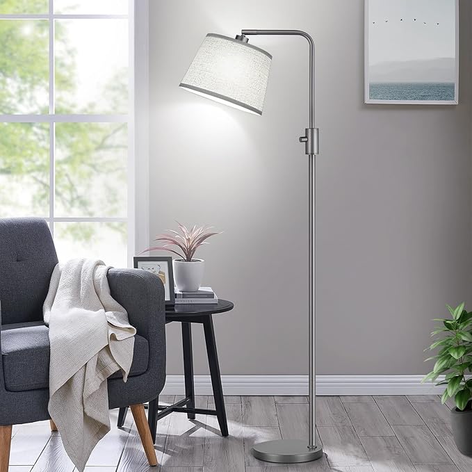 【Upgraded】 Dimmable Floor Lamp, 1000 Lumens LED Edison Bulb Included, Arc Floor Lamps for Living Room Modern Standing Lamp with Linen Shade, Tall Lamps for Living Room Bedroom Office Dining Room-Grey - Bloomnest