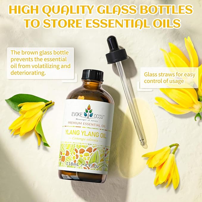 EVOKE OCCU Ylang Ylang Essential Oil 4 Oz, Pure Ylang Ylang Oil for Skin Hair Aromatherapy Diffuser Fragrance DIY- 4 FL Oz - Bloomnest