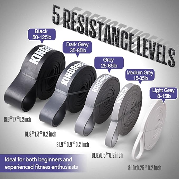 Resistance Band Pull Up Assistance Bands,Set of 5 Resistance Heavy Duty Exercise Stretch Fitness Bands for Stretching Power Lifting Workout Training with Instruction Guide - Bloomnest