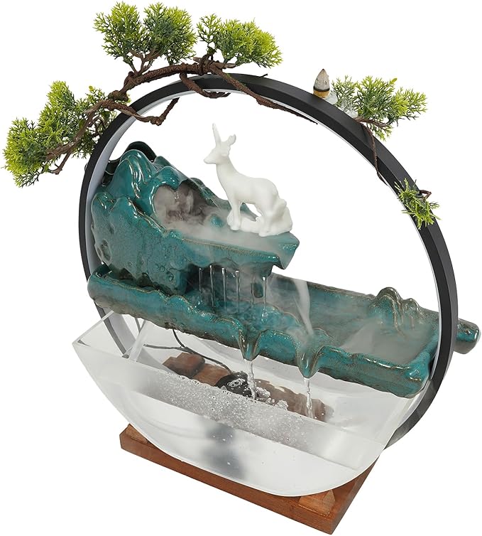 Large Modern Desktop Fountain with Atomizer & Fish Tank, Indoor Waterfall for Living Room, Office, Bedroom Decoration, Relaxing Table Top Fountain with LED Light - Bloomnest