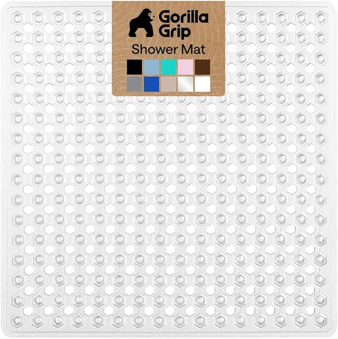 GORILLA GRIP Patented Square Shower Stall Mat, Small Bathtub Floor Mats for Stand Up Showers with Suction Cups and Drainage Holes, Machine Wash, Soft on Feet, Bathroom Accessories 21x21 Inch, Clear - Bloomnest