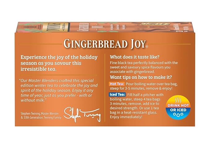 Twinings Gingerbread Joy Black Tea Individually Wrapped Bags, 20 Count (Pack of 3), Ginger & Cinnamon, Caffeinated, Enjoy Hot or Iced | Packaging May Vary - Bloomnest