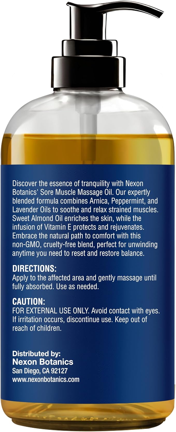 Sore Muscle Massage Oil for Massage Therapy 8 fl oz - Refreshing and Relaxing - Natural Oils with Arnica, Peppermint and Lavender Oil - for Men and Women - Nexon Botanics - Bloomnest