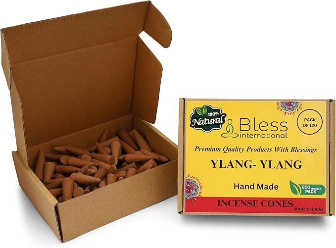 Bless International YLANG-YLANG 100%-Natural-Incense-Cones Handmade-Hand-Dipped Organic-Chemicals-Free for-Purification-Relaxation-Positivity-Yoga-Meditation The-Best-scents (120 Count)