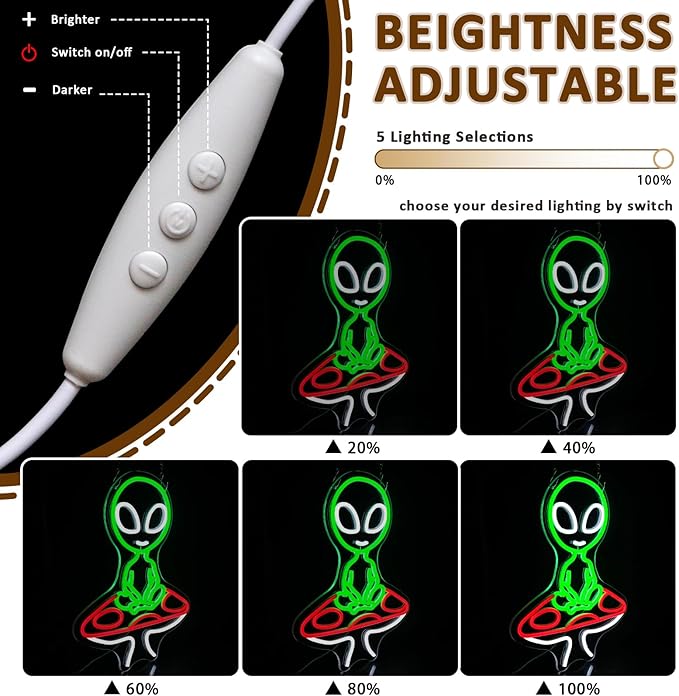 Mushroom Alien Neon Sign for Wall Decor, USB Dimmable Green Alien Neon Lights for Bedroom, Home, Game Room, Party, Beer Bar, Hip Hop Pub, Man Cave, Yoga Gifts - Bloomnest
