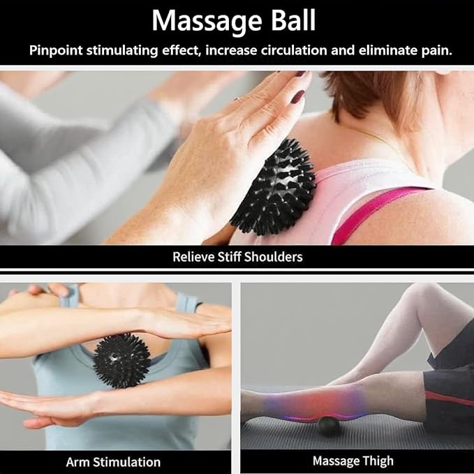 6 in 1 Foam Roller Set Includes Hollow Core Massage Roller, Yoga Stick, Massage Ball, Fitness Stretching Strap, Carrying Bag, Towel, Massage Roller (Black) - Bloomnest