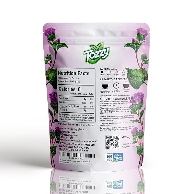 Tozzy Organic Milk Thistle Tea – 100 Count, Plant-Based Pyramid Tea Bags | Supports Liver Health - Bloomnest