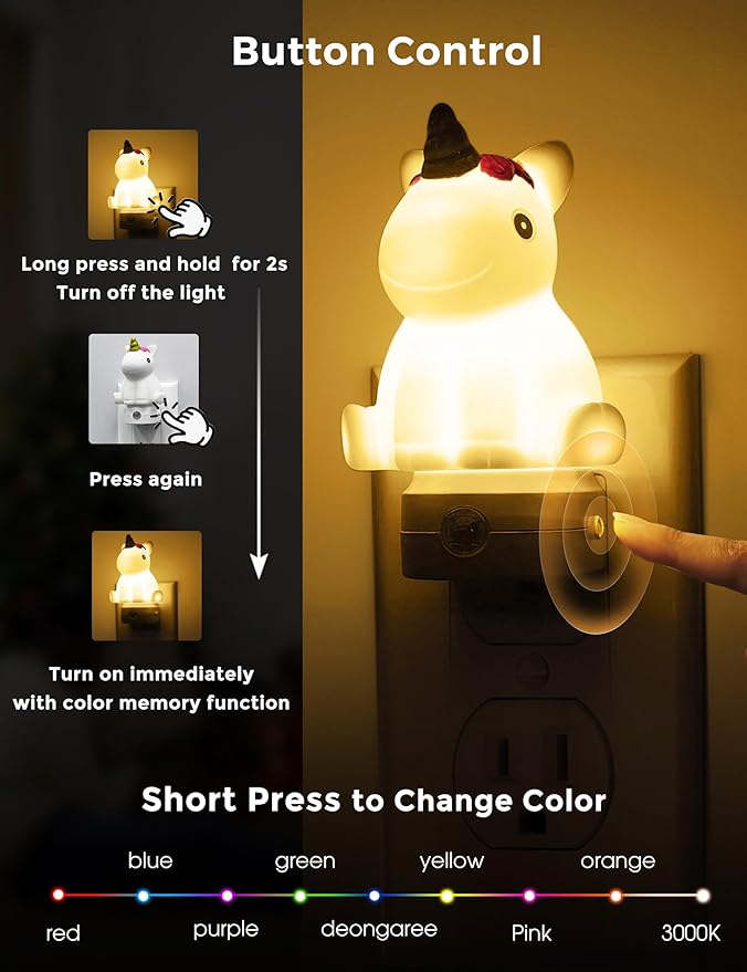 L LOHAS LED Plug-in Night Light for Kids, Cute Color Changing LED Night Light with Dusk to Dawn Sensor, Christmas, Birthday Gift Nightlight for Girls & Kids, Room Decor - Bloomnest