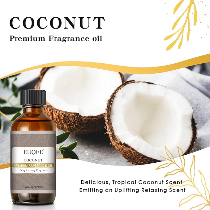 EUQEE Coconut Fragrance Oil, Premium Essential Oil Scented Oil with Glass Dropper for Aromatherapy, Soap Candle Making - 2.02 Fl oz/ 60ml - Bloomnest