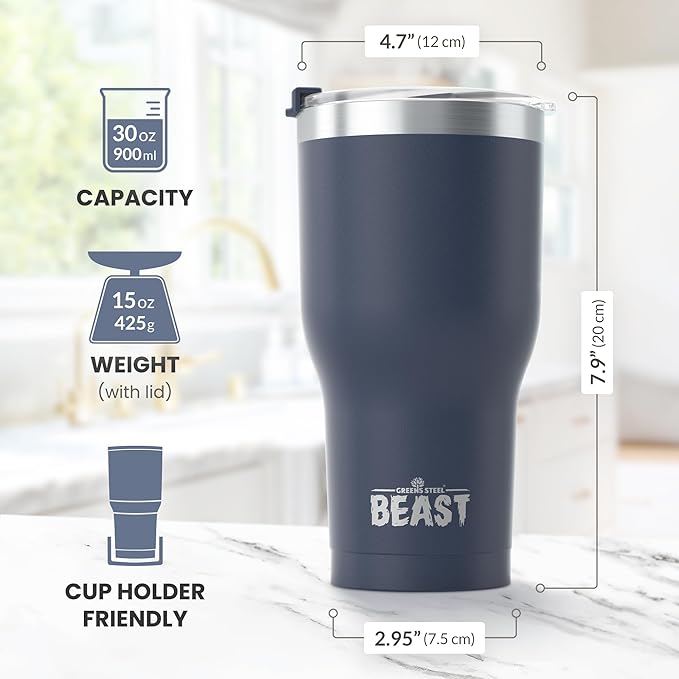 Beast 30 oz Tumbler Stainless Steel Vacuum Insulated Coffee Ice Cup Double Wall Travel Flask (Navy Blue) - Bloomnest