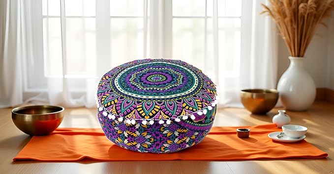 INDIAN CRAFT CASTLE ICC Floor Pillows & Cushion Covers Decorative Hippie Mandala Pouf Pillow Covers Seating Meditation Cushion Cover Large Boho Ottoman Case Pillowcase Couch New Pink, 16" Round - Bloomnest