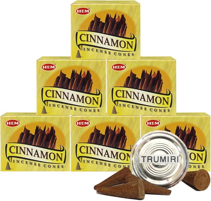 TRUMIRI Incense Cone Holder Bundle with Hem Cinnamon Incense Cones - Pack of 6 (Approx 60 Cones) TRUMIRI