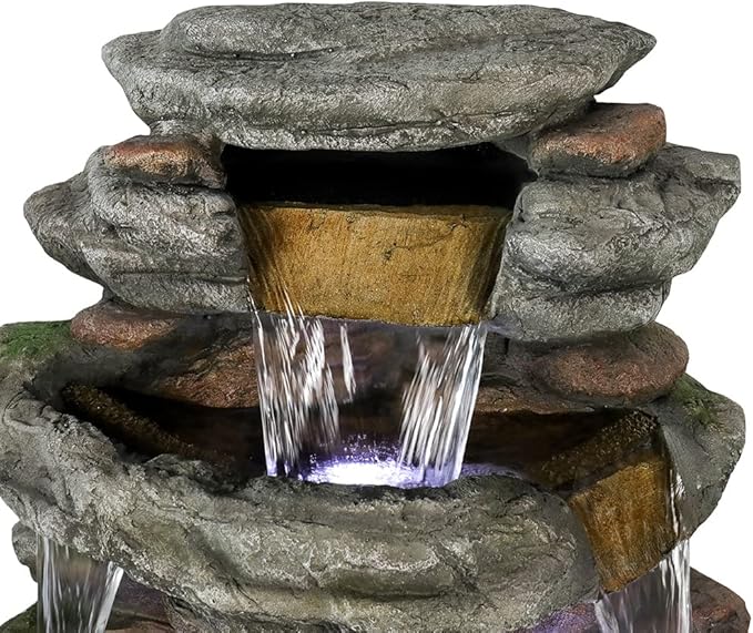Naturefalls 47.2inches Outdoor Rockery Water Fountain with Led Lights - Poly-Resin Rock Cascading Water Fountains - Relaxation Water Features for Patio, Yard, Deck, Garden Decor - Bloomnest
