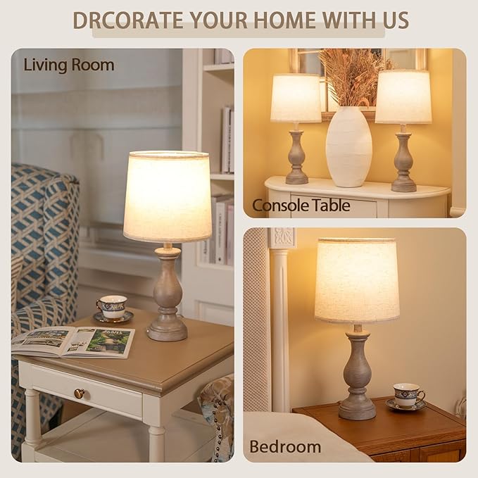 Seealle Farmhouse Table Lamps Set of 2 - Rustic Bedroom Lamps for Living Room, 22" Boho Bedside Lamp for Night Stands End Table Office Desk Lamp Nightstand Clearance Decorating with Linen Shades - Bloomnest