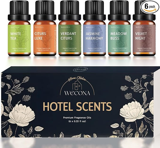 Premium Hotel Fragrance Oil Collection for Diffusers, Essential Oils for Diffusers for Home, Hotel Diffuser Fragrance Oils,Spa & Candle Making, White Tea, Citrus Luxe, Velvet Night and More - 6x10ml - Bloomnest