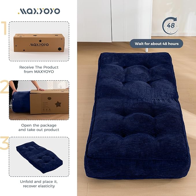 MAXYOYO Adjustable Floor Chair with Back Support, Gaming Chair Floor Meditation Chair with Tufted Cushion, Adults Folding Sofa Seat for Reading Meditating, Navy - Bloomnest