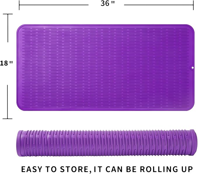 Silicone Dish Drying Mat for Multiple Usage,Easy clean,Eco-friendly,Heat-resistant Silicone Mat for Kitchen Counter or Sink,Refrigerator or Drawer Liner Purple 5XL 36inches x 18inches - Bloomnest