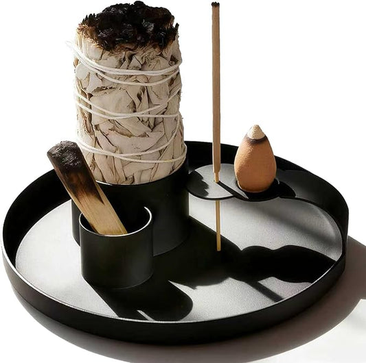 4 in 1 Incense Holder, Sage Burner Holder, Palo Santo Holder Burner, 5.47" Ash Catch Tray, Smudge Stick Holder with Handle for Incense Sticks Incense Cone, Yoga Meditation and Room Decor HOCUROAY