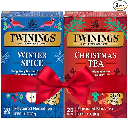 Twinings Holiday Sweet & Spicy Tea Variety 2-Pack – Caffeinated Tea and Caffeine-Free Winter Spice Herbal, Christmas Gift, 20 Tea Bags Ea - Bloomnest
