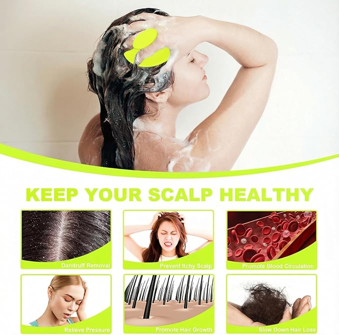 Silicone Scalp Massager Shampoo Brush, Scalp Brush for Hair Growth & Dandruff Removal, Hair Scrubber Scalp Stimulator Exfoliator Brush with Soft Bristles for Wet Dry Scalp Care (Fluorescent Green) Meartchy