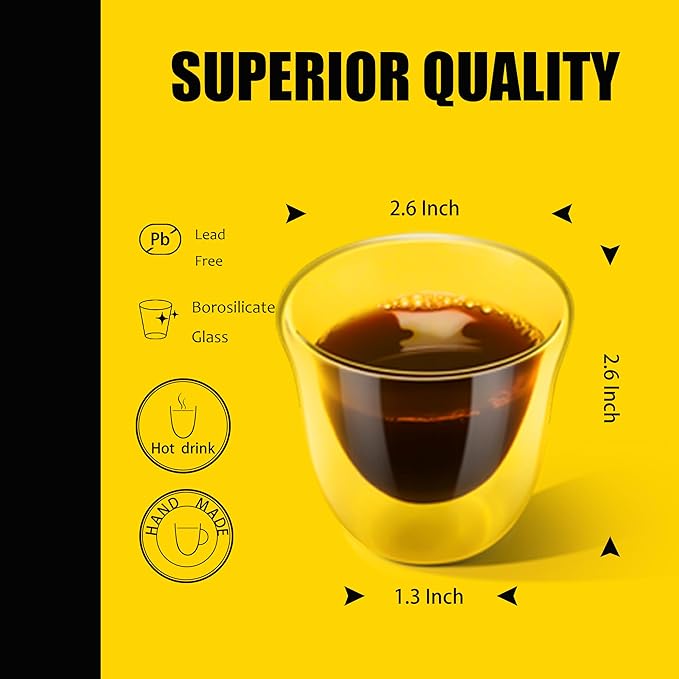 PunPun Espresso Cups, 2.0OZ. 60ml, Double Wall Clear Thermo Glass, Set of 4 - Bloomnest