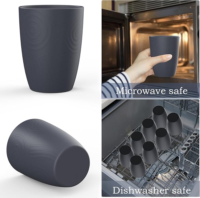 Wheat Straw Cups 8 PCS Good Alternative to Plastic Reusable Cups 12 oz Unbreakable Drinking Cup Reusable Dishwasher Safe Water Plastic Glasses Deep Grey - Bloomnest