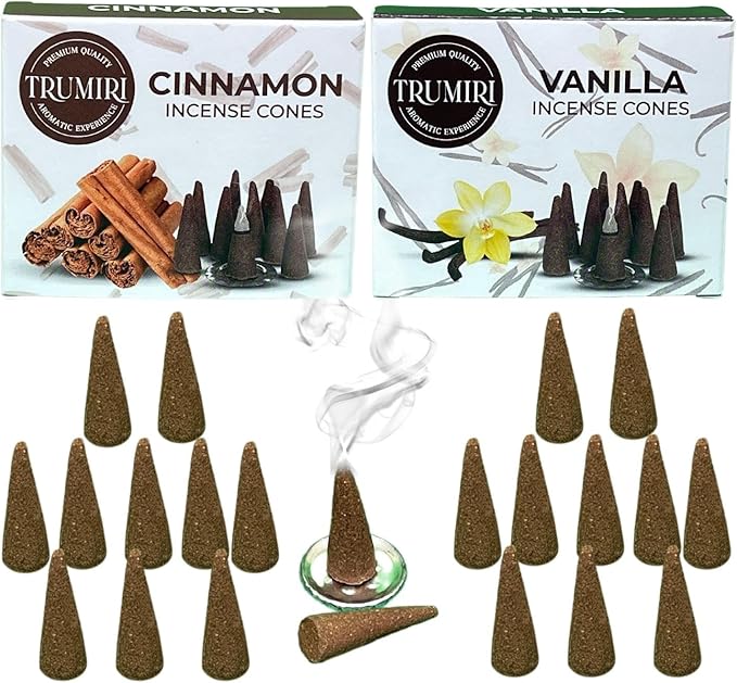 TRUMIRI Incense Cones - Combo Pack of 20 Cone Incense - 10 Vanilla + 10 Cinnamon TRUMIRI