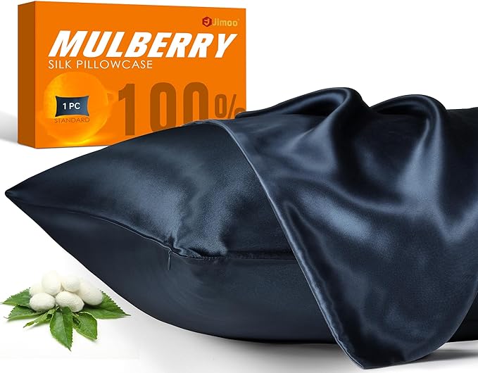 100% Mulberry Silk Pillowcase for Hair and Skin, 22 Momme Pure Natural Silk Pillow Case Both Sided with Zipper, Pillow Cover for Women Mom Men (Navy Blue, Standard 20''×26'', 1 Pack) - Bloomnest