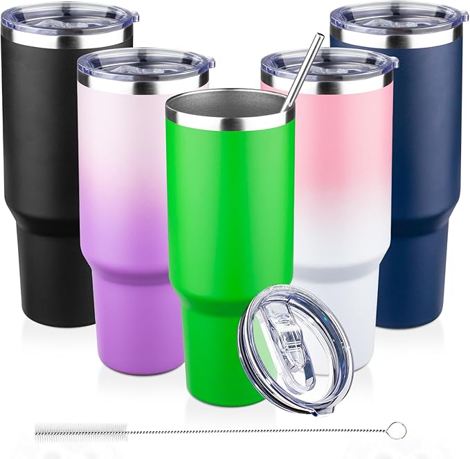 40 oz Tumbler with Lids and Straws Double Wall Vacuum Insulated Tumbler Cup,Stainless Steel Leak-proof Thermal Tumbler Powder Coated Travel Coffee Mug for Cold and Hot Drinks,Avocado Green - Bloomnest