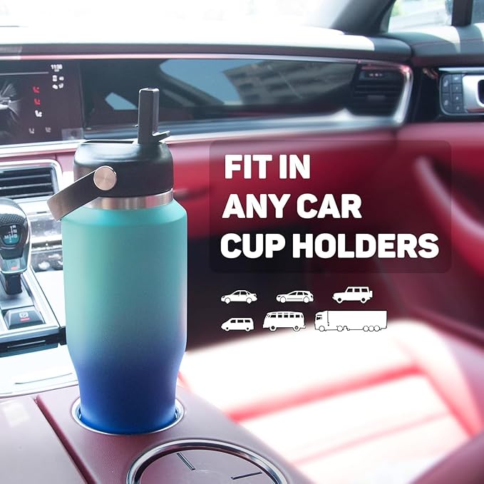 Insulated Water Bottle 40oz with Straw/Spout Lids, Stainless Steel Water Bottles Keep Cold 24h&Hot 12h, Metal Water Bottle with Straw that Fits in Cup Holder, Water Bottle Leak-proof,BPA Free - Bloomnest