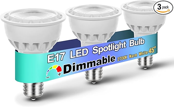 Dimmable E17 Intermediate Base Type R14 Reflector 6W (60 Watt Equivalent), Warm White 2700K, 600 Lumen, E17 LED Bulb for Cabinet Lighting, Spotlight, Reading Lamp, Desk Lamp, 3 Pack - Bloomnest