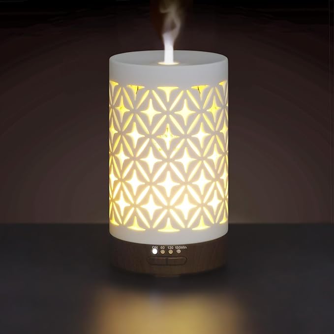 Earnest Living Essential Oil Diffuser for Home White Ceramic 100ml Aromatherapy Diffuser with 4 Timers 7 Night Lights and Auto Off Function (no Beep!) for Essential Oils Version 2 EarnestLiving
