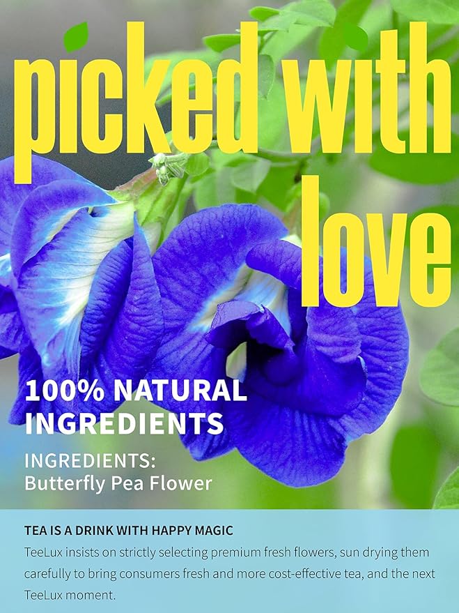 TeeLux Butterfly Pea Flower Tea Bags, Premium Dried Butterfly Pea Flower for Blue & Purple Drinks and Food Coloring, 100 Count - Bloomnest