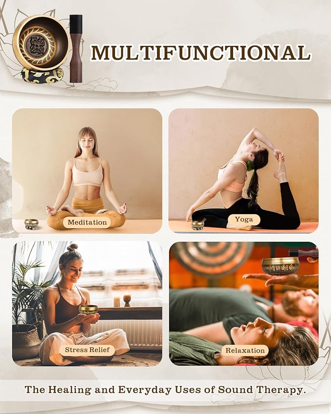 Tibetan Singing Bowls – Hand-Hammered in Nepal, Authentic Meditation Sound Bowls for Yoga, Chakra Healing, Mindfulness & Spiritual Self-Care Gifts for Women