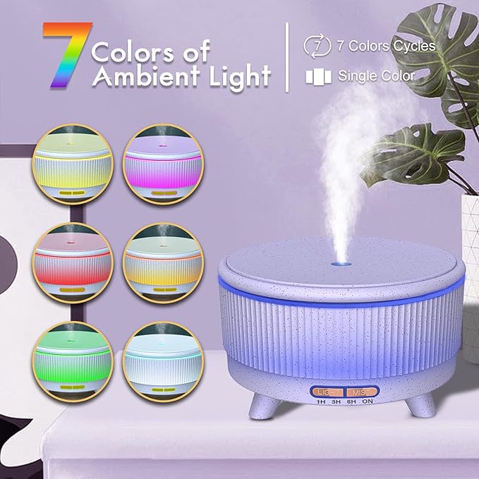Diffusers for Essential Oils Large Room Humidifier, 500ml Aromatherapy Diffuser Cool Mist Humidifier with Remote Control,7 Colors Lights & 3 Mist Mode Waterless Auto Off for Women Office Light Purple - Bloomnest