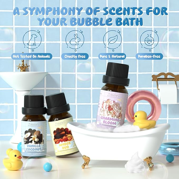 SALUBRITO Bath Fragrance Oils, Premium Essential Oil Set for Diffuser, Soap, Candle Making Scents, Vanilla & Coconut, Sparkling Grapefruit, Lemon Verbena, Amber Oud, Charming Bloom, Lavender Field - Bloomnest
